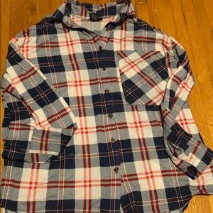 Red, Blue, and white plaid button down shirt❤️💙🤍